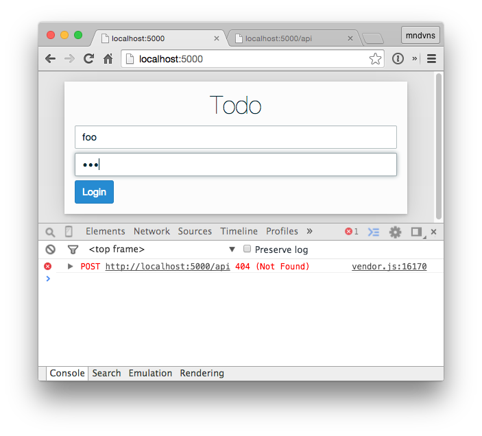 A 404 response for login